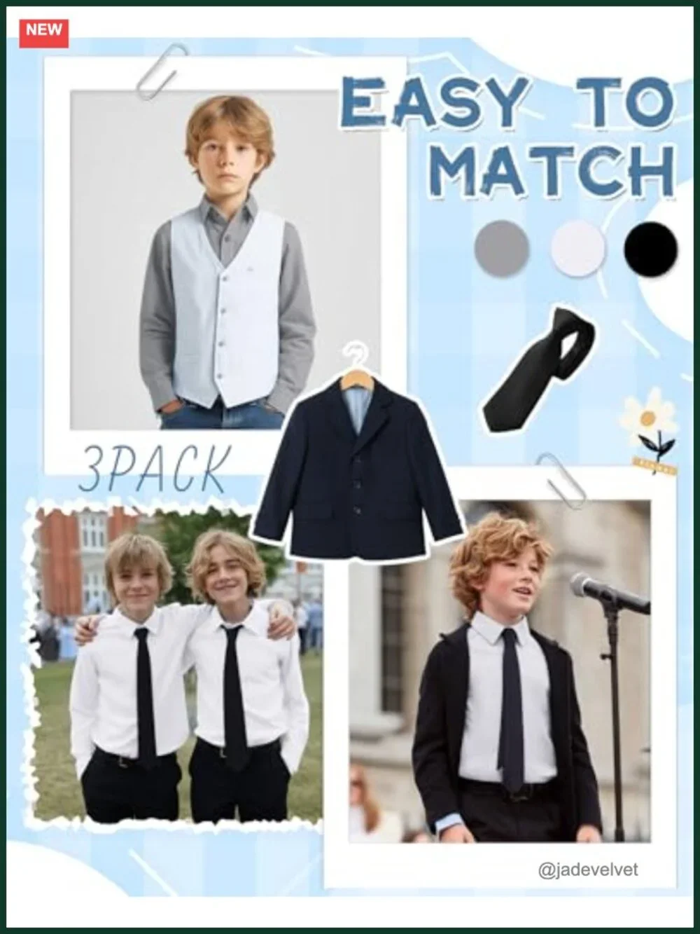 3 Pack Boys Long Sleeve Dress Shirts Button Down School Uniform Tops